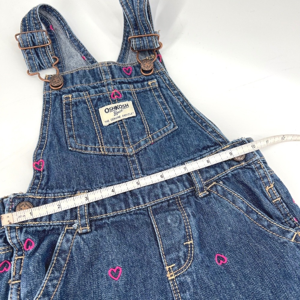 Pink Heart Embroidered OshKosh Bgosh 24 mo Girls Blue Denim Vestbak Overalls - Picture 6 of 10